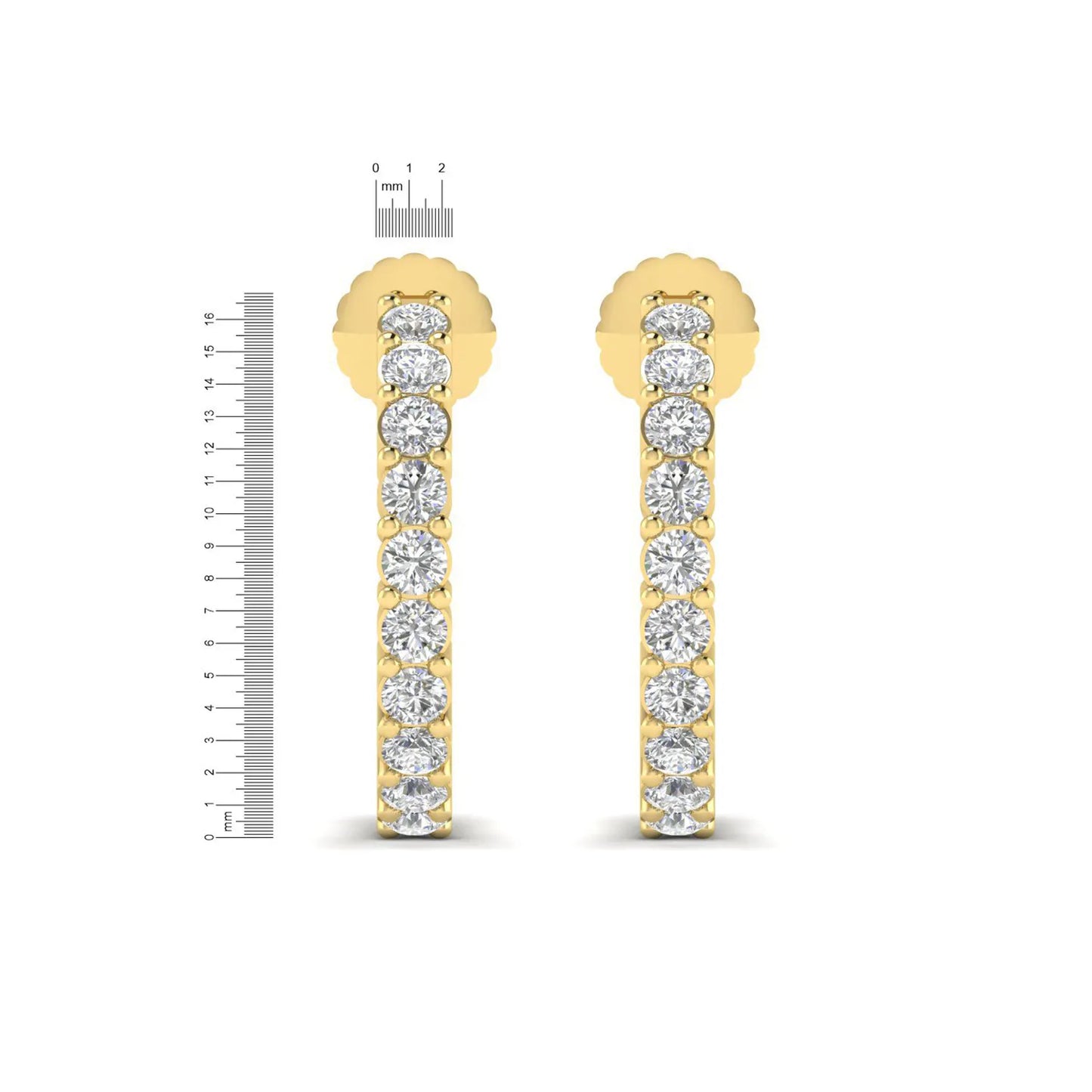 yellow gold Round cut lab grown diamond half hoop earrings with prong setting and push back closure