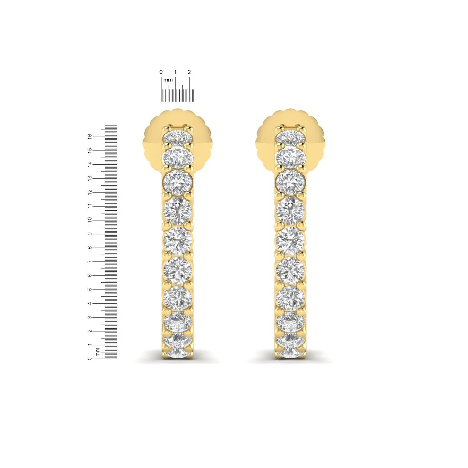 yellow gold Round cut lab grown diamond half hoop earrings with prong setting and push back closure