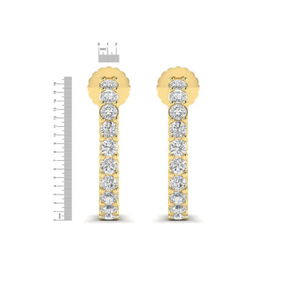 yellow gold Round cut lab grown diamond half hoop earrings with prong setting and push back closure