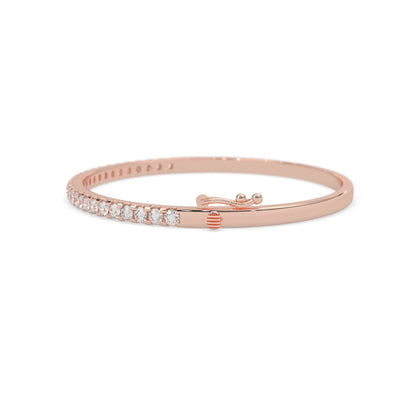 rose gold Round cut prong set lab grown diamond tennis bangle bracelet featuring a sleek polished design.