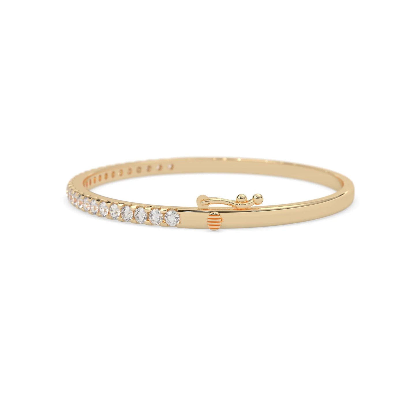 yellow gold Round cut prong set lab grown diamond tennis bangle bracelet featuring a sleek polished design.