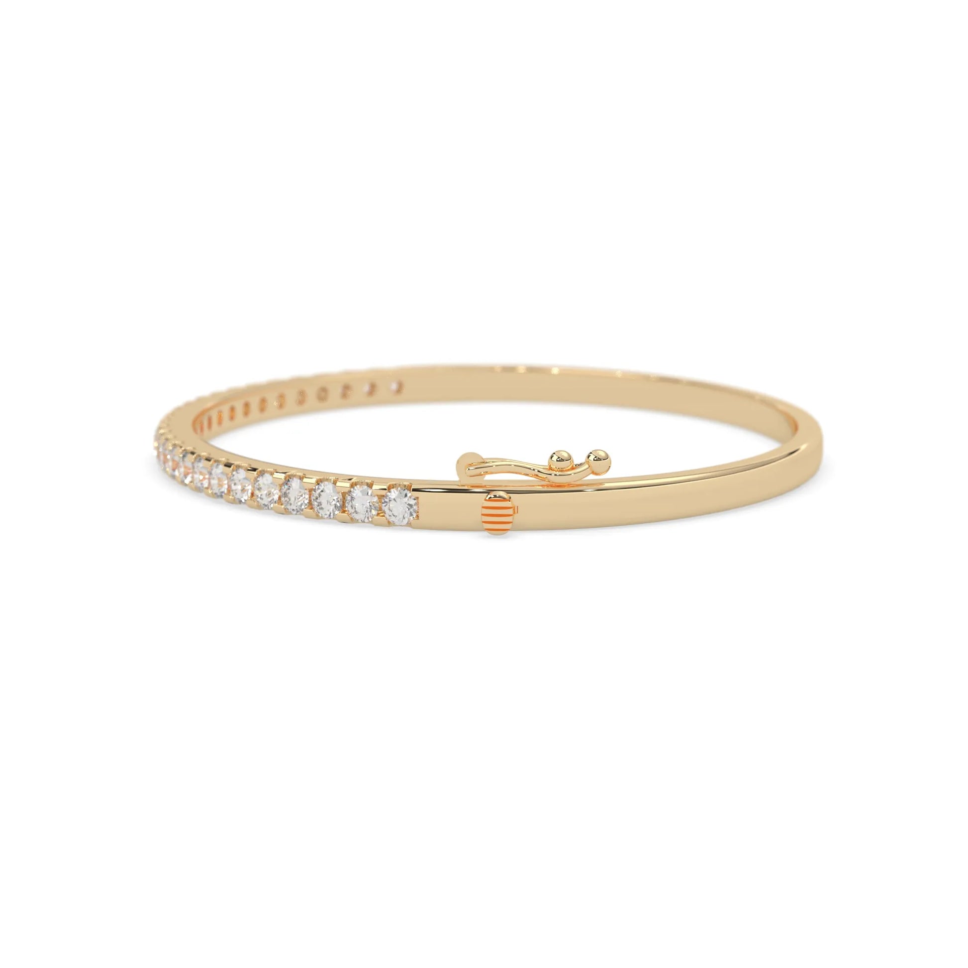 yellow gold Round cut prong set lab grown diamond tennis bangle bracelet featuring a sleek polished design.