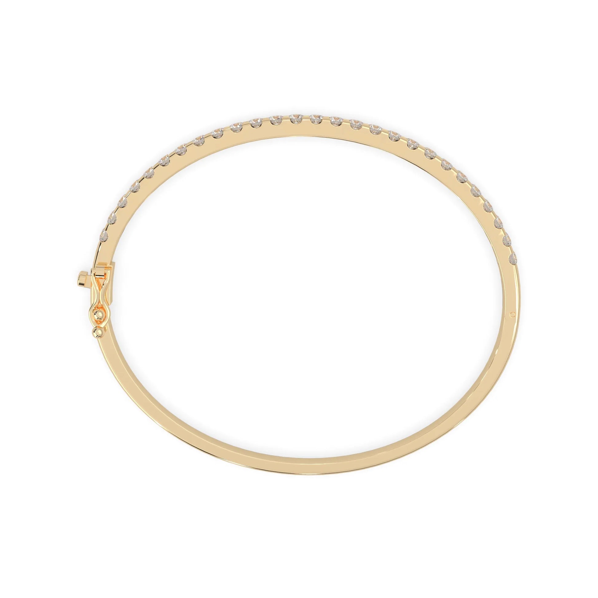 yellow gold Round cut prong set lab grown diamond tennis bangle bracelet featuring a sleek polished design.