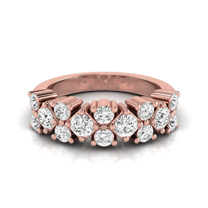 Round scalloped prong lab grown diamond graduated half eternity ring featuring alternating round brilliant diamonds in a rose gold tone design.