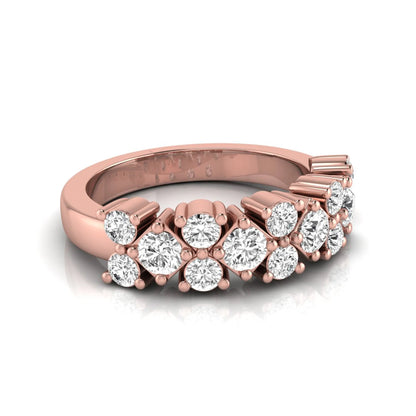 Round scalloped prong lab grown diamond graduated half eternity ring featuring alternating round brilliant diamonds in a rose gold tone design.