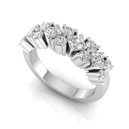 Round scalloped prong lab grown diamond graduated half eternity ring featuring alternating round brilliant diamonds in a white gold tone design.