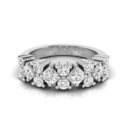 Round scalloped prong lab grown diamond graduated half eternity ring featuring alternating round brilliant diamonds in a white gold tone design.