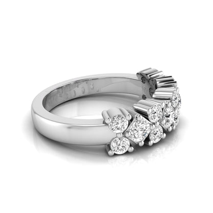 Round scalloped prong lab grown diamond graduated half eternity ring featuring alternating round brilliant diamonds in a white gold tone design.