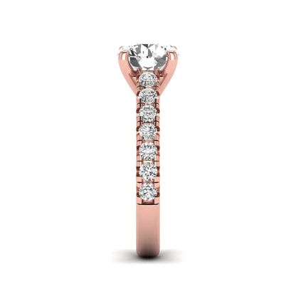 IGI Certified 1.55 carat round cut lab grown diamond engagement ring with round side stone accents in rose gold.