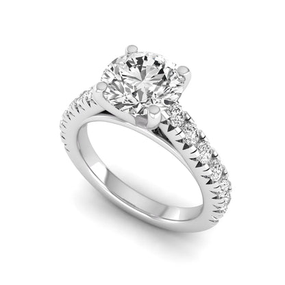 IGI Certified 1.55 carat round cut lab grown diamond engagement ring with round side stone accents in white gold.