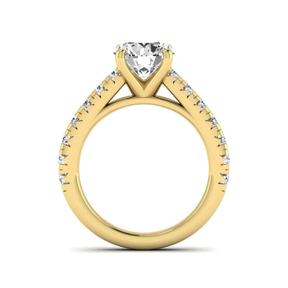 IGI Certified 1.55 carat round cut lab grown diamond engagement ring with round side stone accents in yellow gold.