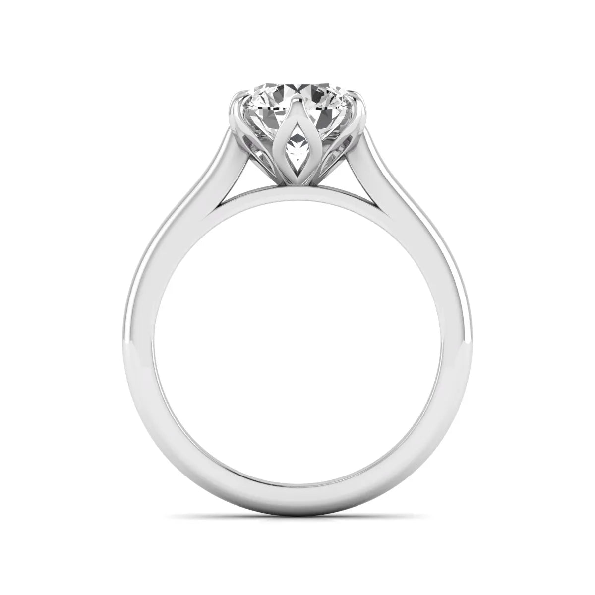 Round cut lab grown diamond solitaire engagement ring featuring a classic six-prong setting in white gold tone design.
