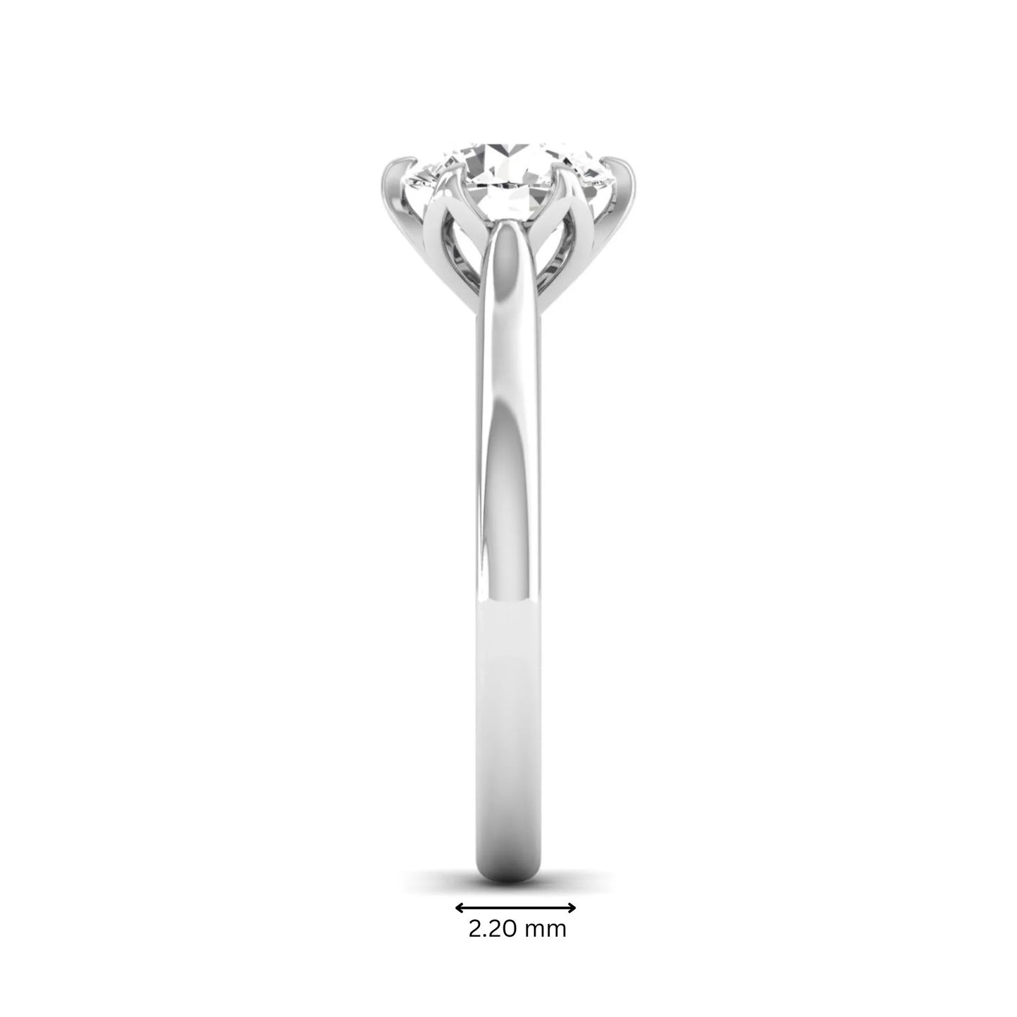 Round cut lab grown diamond solitaire engagement ring featuring a classic six-prong setting in white gold tone design.