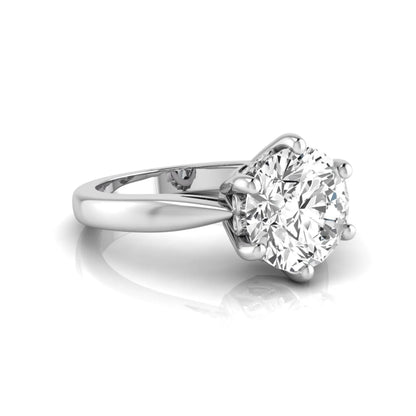 Round cut lab grown diamond solitaire engagement ring featuring a classic six-prong setting with a polished white gold finish band.