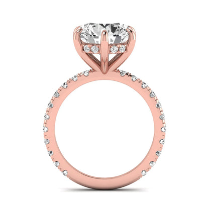 Round cut six prong solitaire lab grown diamond engagement ring with pavé band in rose gold design