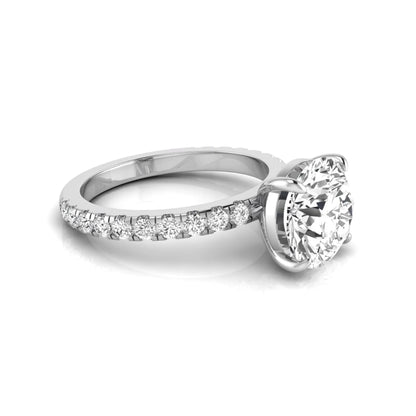 Round cut lab grown diamond engagement ring featuring a 3.87 carat IGI certified center diamond in a four-prong setting with round accent diamonds on a white gold band.