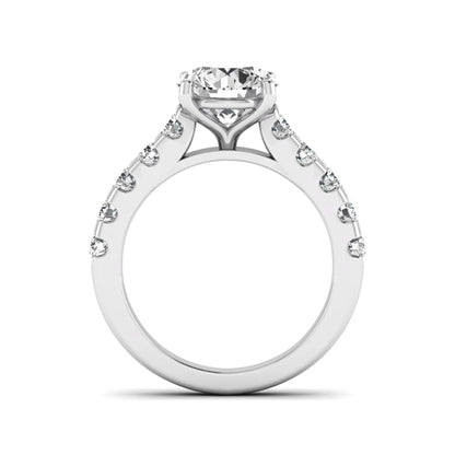 Round solitaire accent lab grown diamond engagement ring featuring a 2.50 carat round brilliant IGI certified center diamond with round accent diamonds on a white gold band.