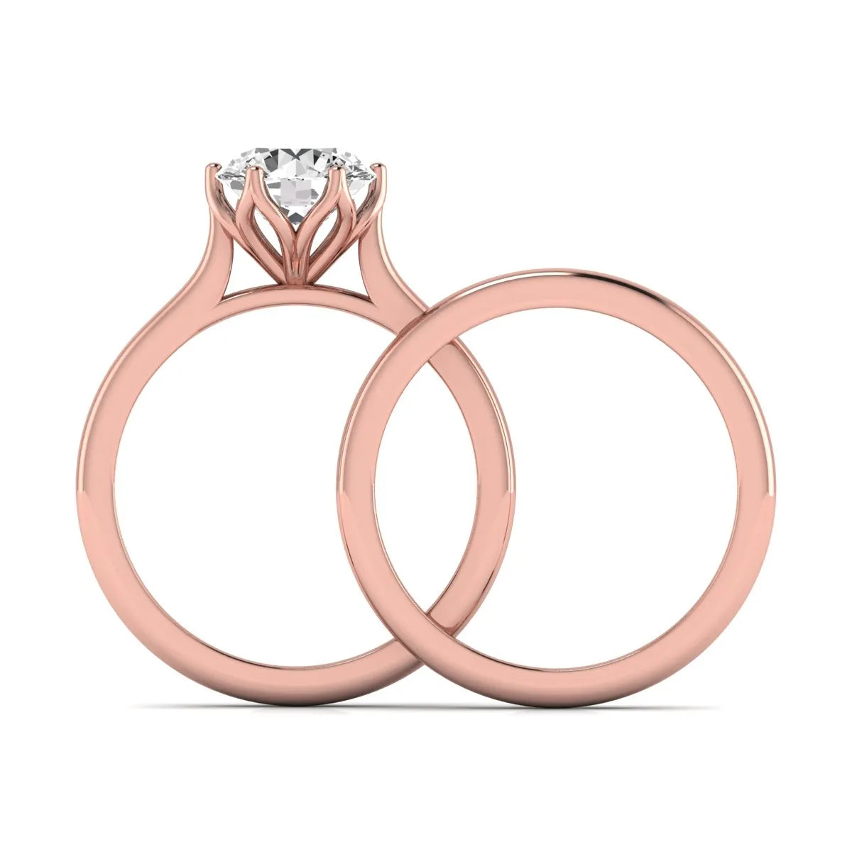 IGI Certified 1.67 carat round cut lab grown diamond solitaire bridal ring set with matching plain wedding band in rose gold.