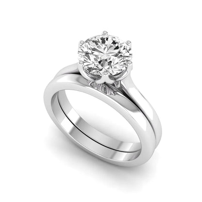 IGI Certified 1.67 carat round cut lab grown diamond solitaire bridal ring set with matching plain wedding band in white gold.