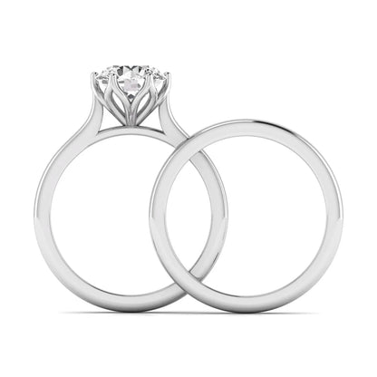 IGI Certified 1.67 carat round cut lab grown diamond solitaire bridal ring set with matching plain wedding band in white gold.