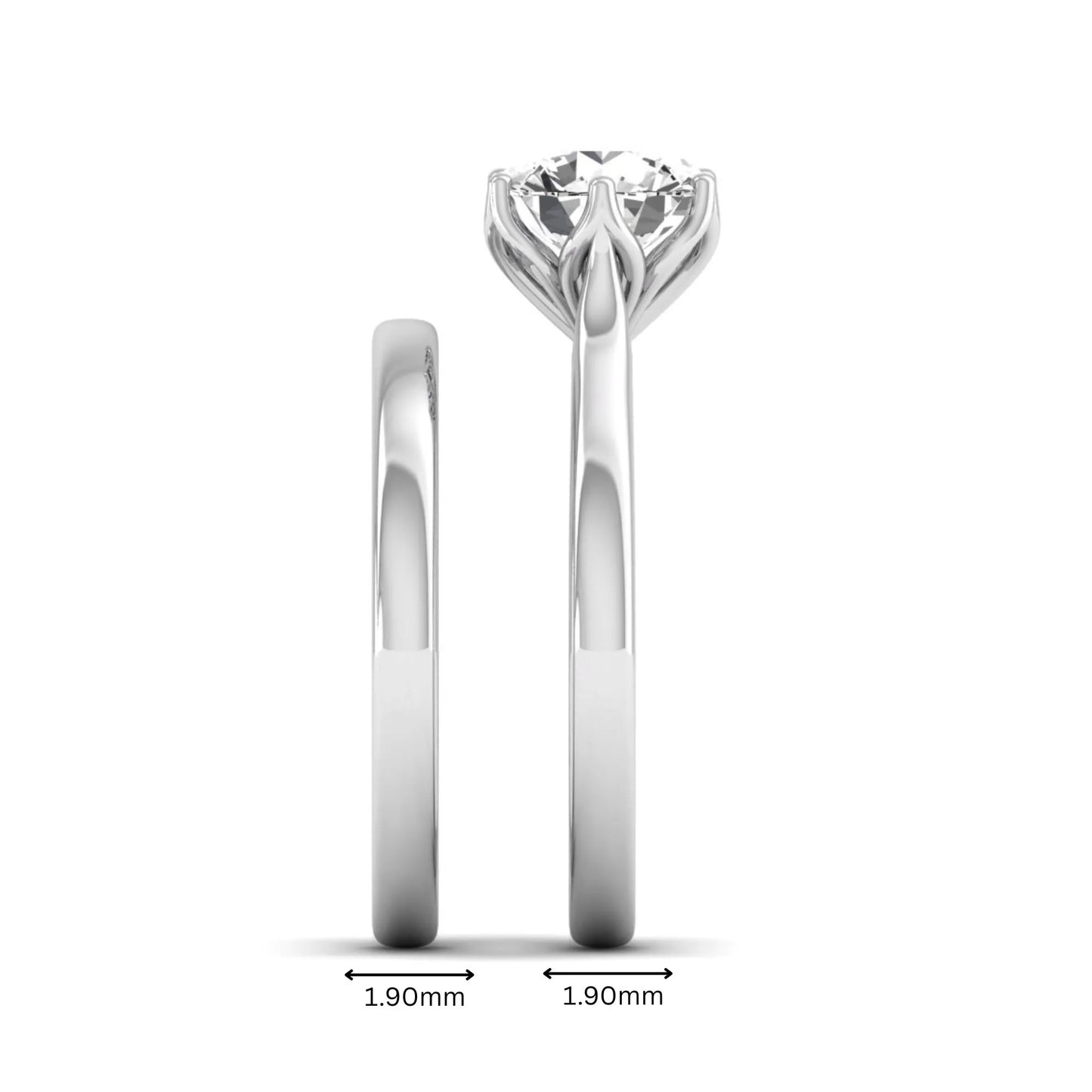 IGI Certified 1.67 carat round cut lab grown diamond solitaire bridal ring set with matching plain wedding band in white gold.