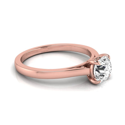 Round cut lab grown diamond solitaire engagement ring featuring an IGI certified center diamond in a classic four-prong setting with a slim polished band in rose gold