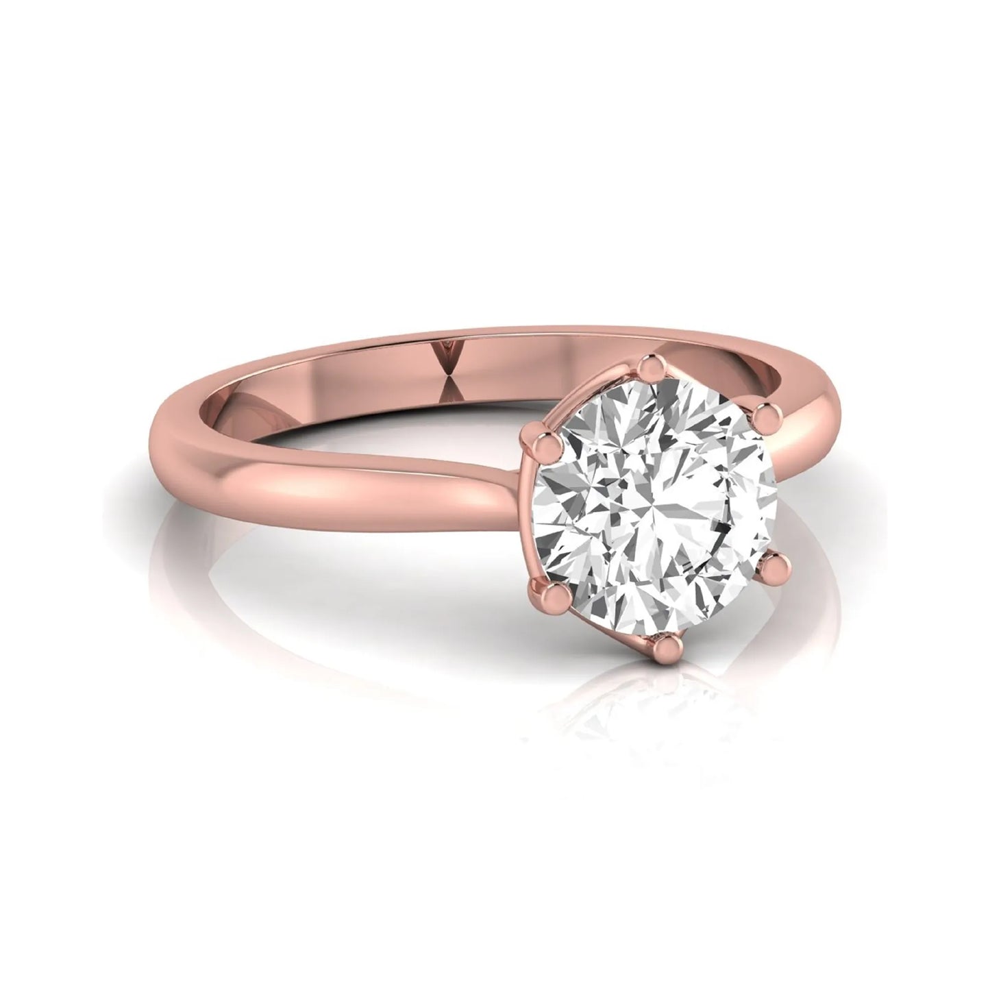 Round cut lab grown diamond solitaire engagement ring featuring an IGI certified center diamond in a classic six-prong cathedral setting in rose gold