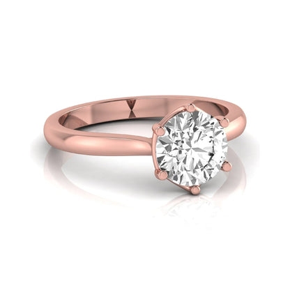 Round cut lab grown diamond solitaire engagement ring featuring an IGI certified center diamond in a classic six-prong cathedral setting in rose gold