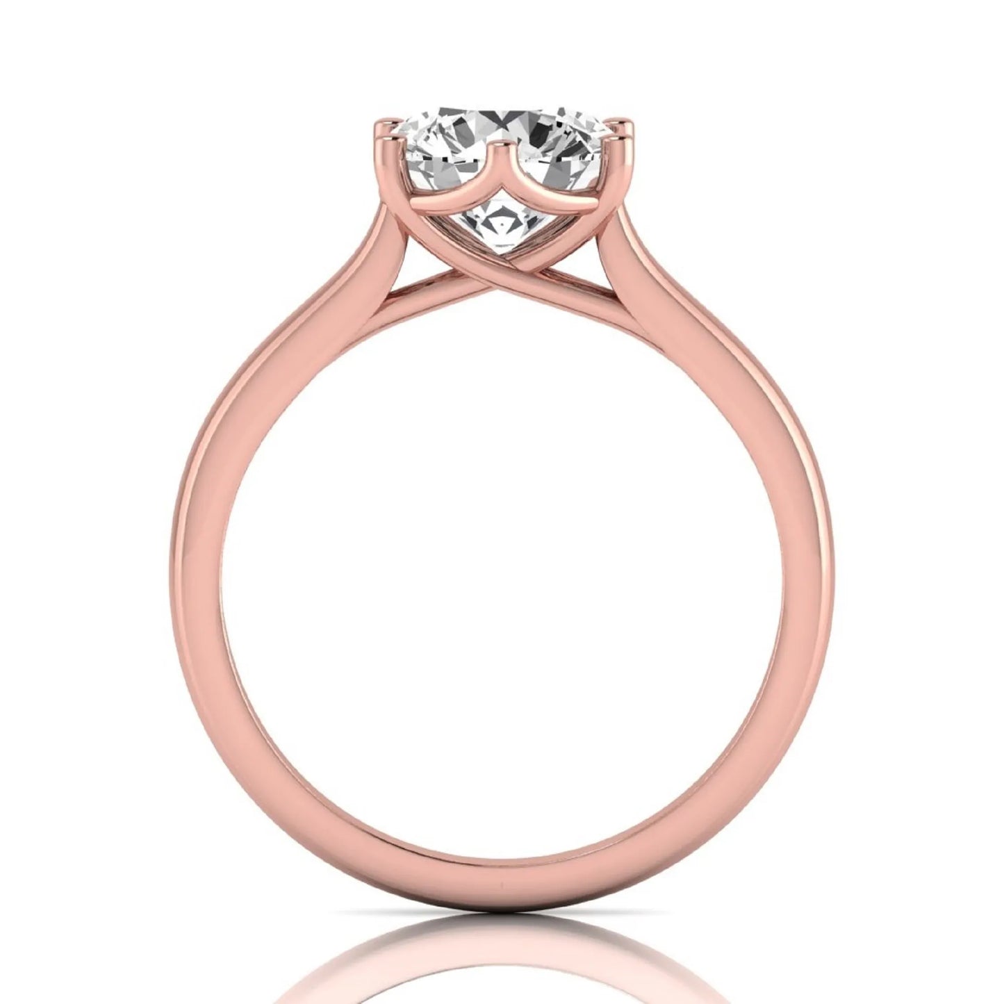 Round cut lab grown diamond solitaire engagement ring featuring an IGI certified center diamond in a classic six-prong cathedral setting in rose gold