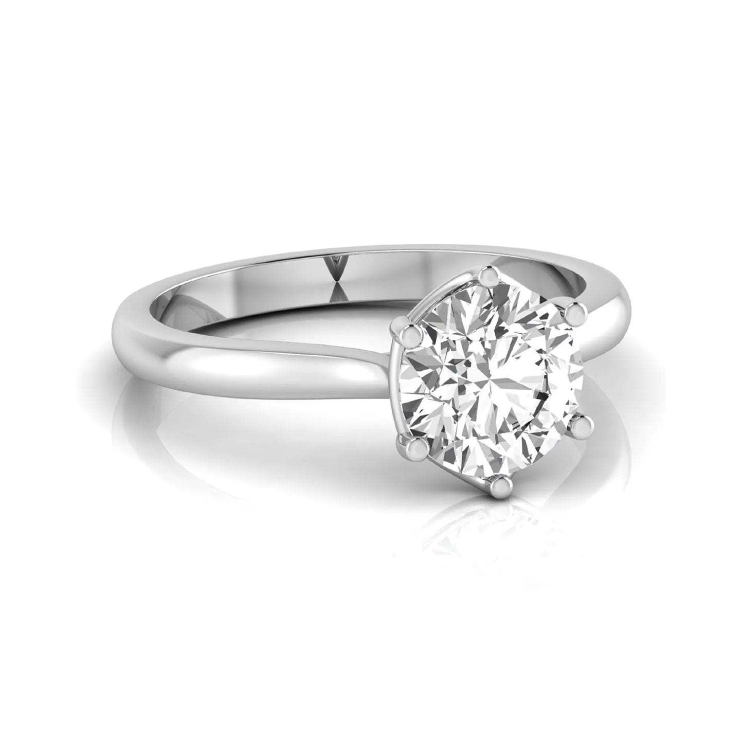 Round cut lab grown diamond solitaire engagement ring featuring an IGI certified center diamond in a classic six-prong cathedral setting in white gold