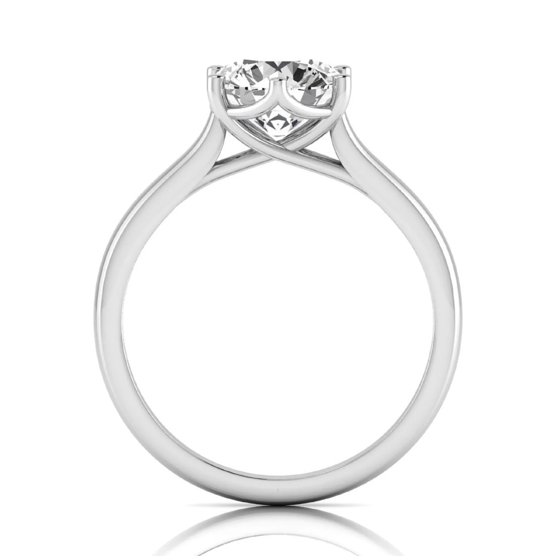 Round cut lab grown diamond solitaire engagement ring featuring an IGI certified center diamond in a classic six-prong cathedral setting in white gold
