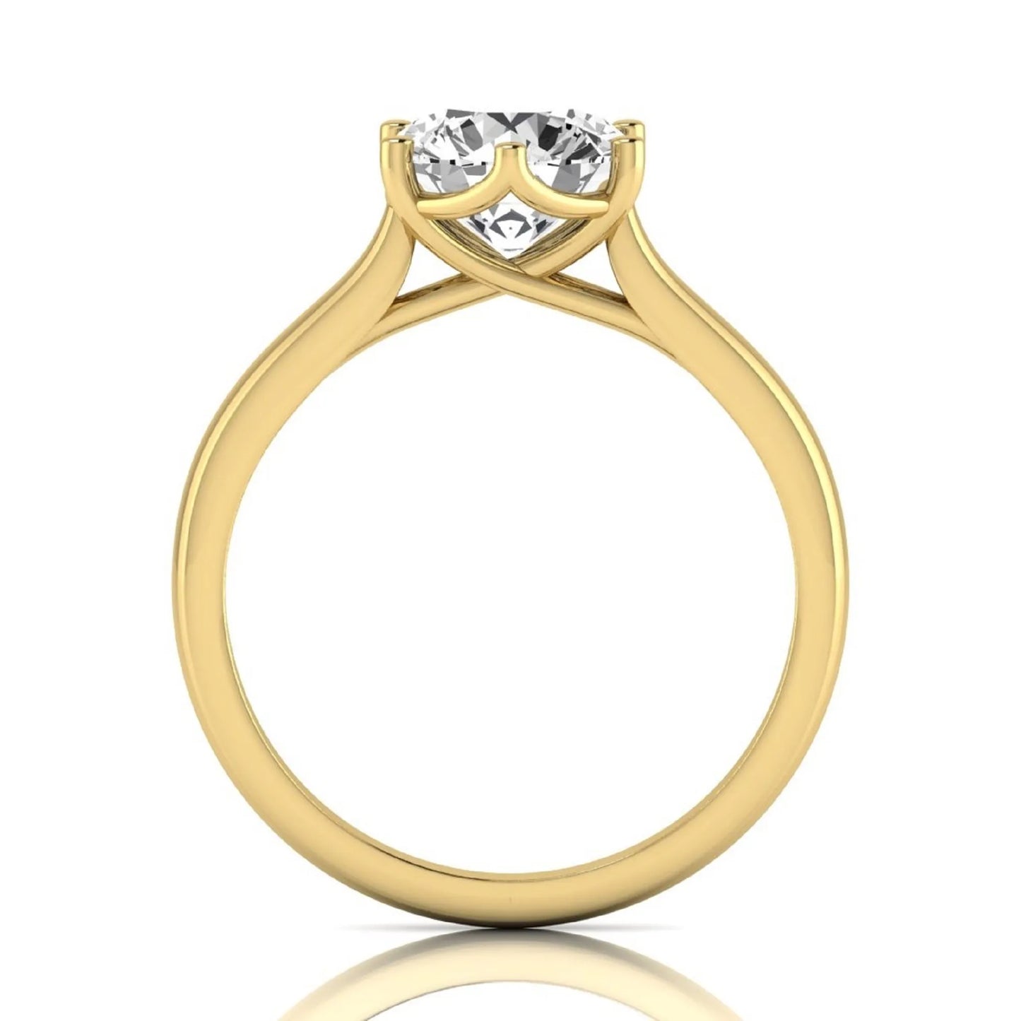 Round cut lab grown diamond solitaire engagement ring featuring an IGI certified center diamond in a classic six-prong cathedral setting in yellow gold