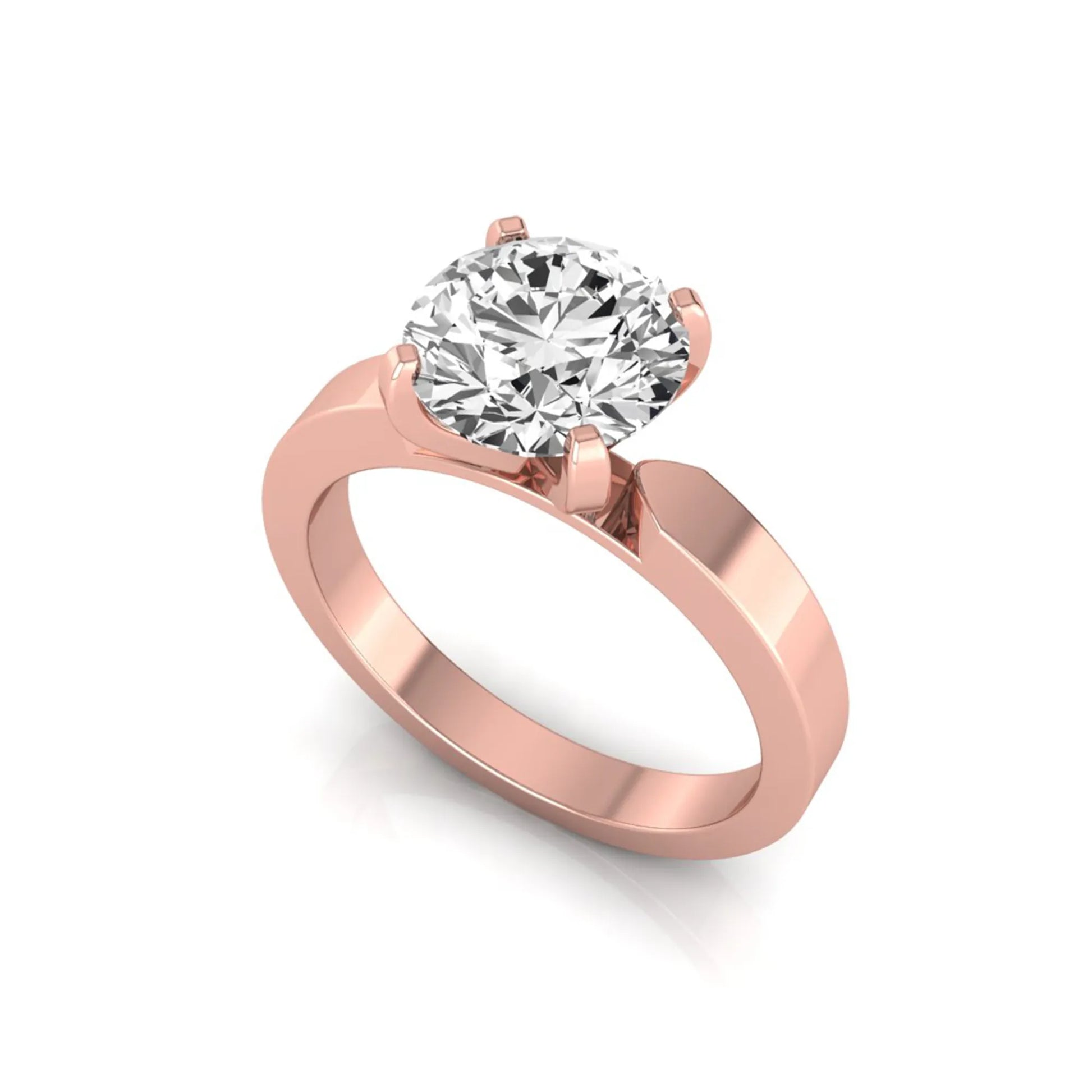 Round brilliant lab grown diamond solitaire engagement ring featuring a 2.75 carat diamond in a classic four-prong rose gold setting.