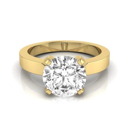 Round brilliant lab grown diamond solitaire engagement ring featuring a 2.75 carat diamond in a classic four-prong yellow gold setting.