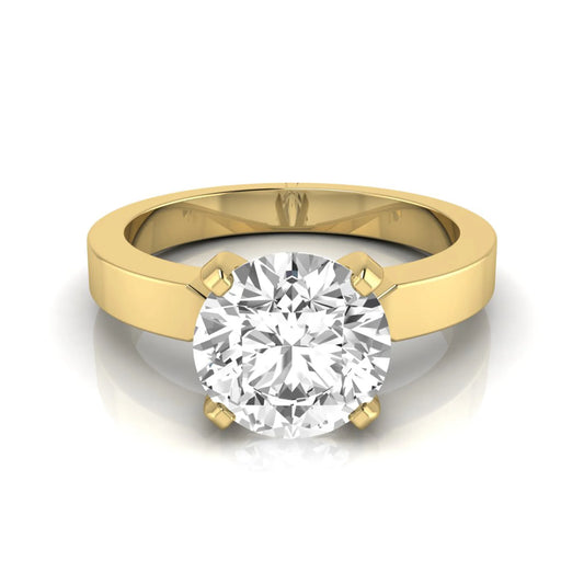 Round brilliant lab grown diamond solitaire engagement ring featuring a 2.75 carat diamond in a classic four-prong yellow gold setting.