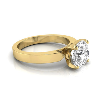 Round brilliant lab grown diamond solitaire engagement ring featuring a 2.75 carat diamond in a classic four-prong yellow gold setting.