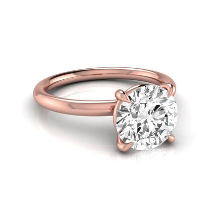 Round cut lab grown diamond engagement ring featuring a 2.04 carat center diamond in a classic four-prong solitaire setting with a polished rose gold band.