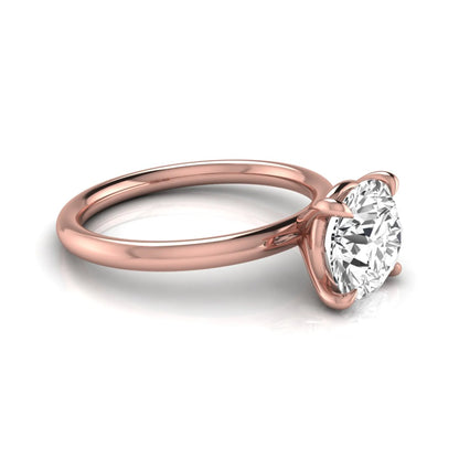 Round cut lab grown diamond engagement ring featuring a 2.04 carat center diamond in a classic four-prong solitaire setting with a polished rose gold band.