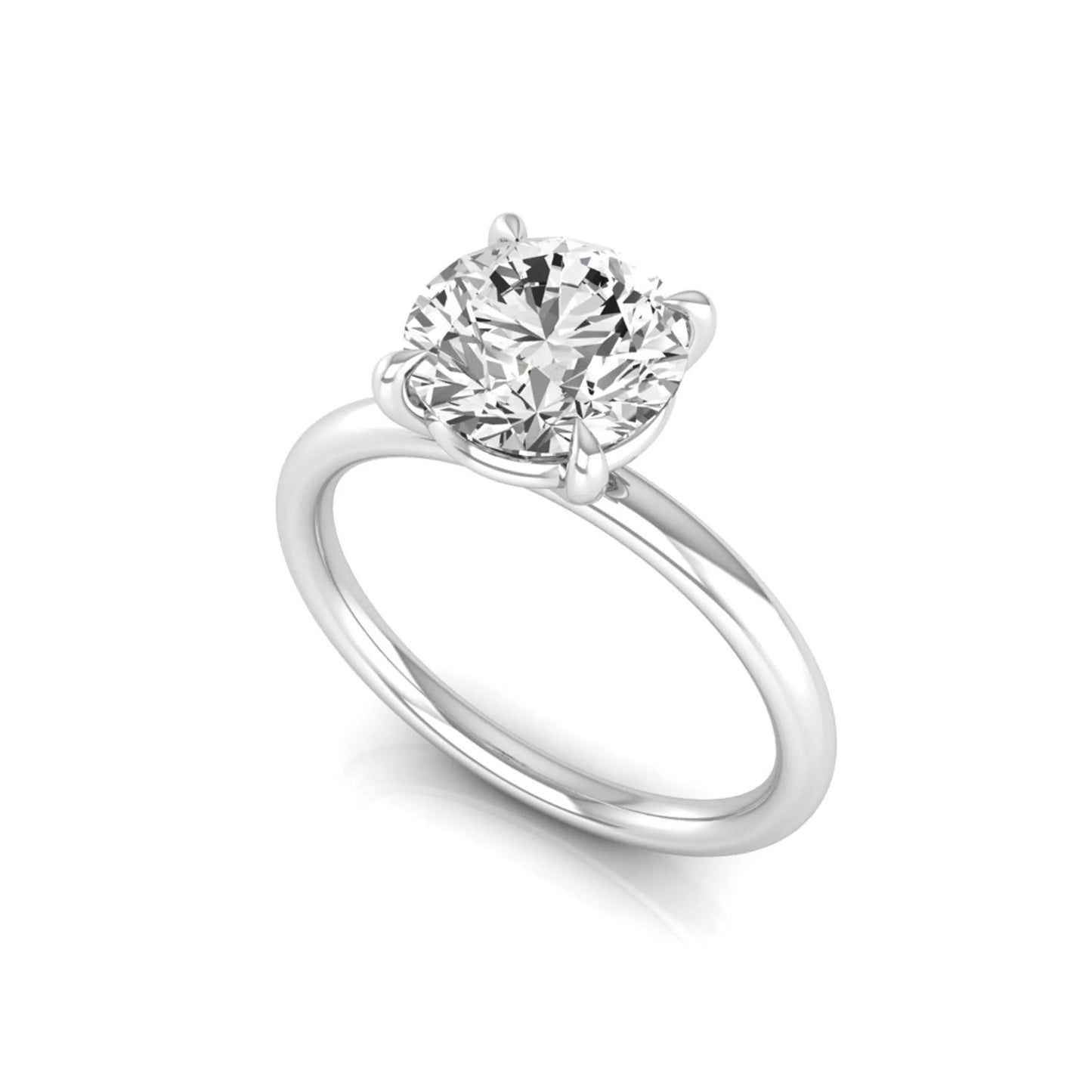 Round cut lab grown diamond engagement ring featuring a 2.04 carat center diamond in a classic four-prong solitaire setting with a polished white gold band.