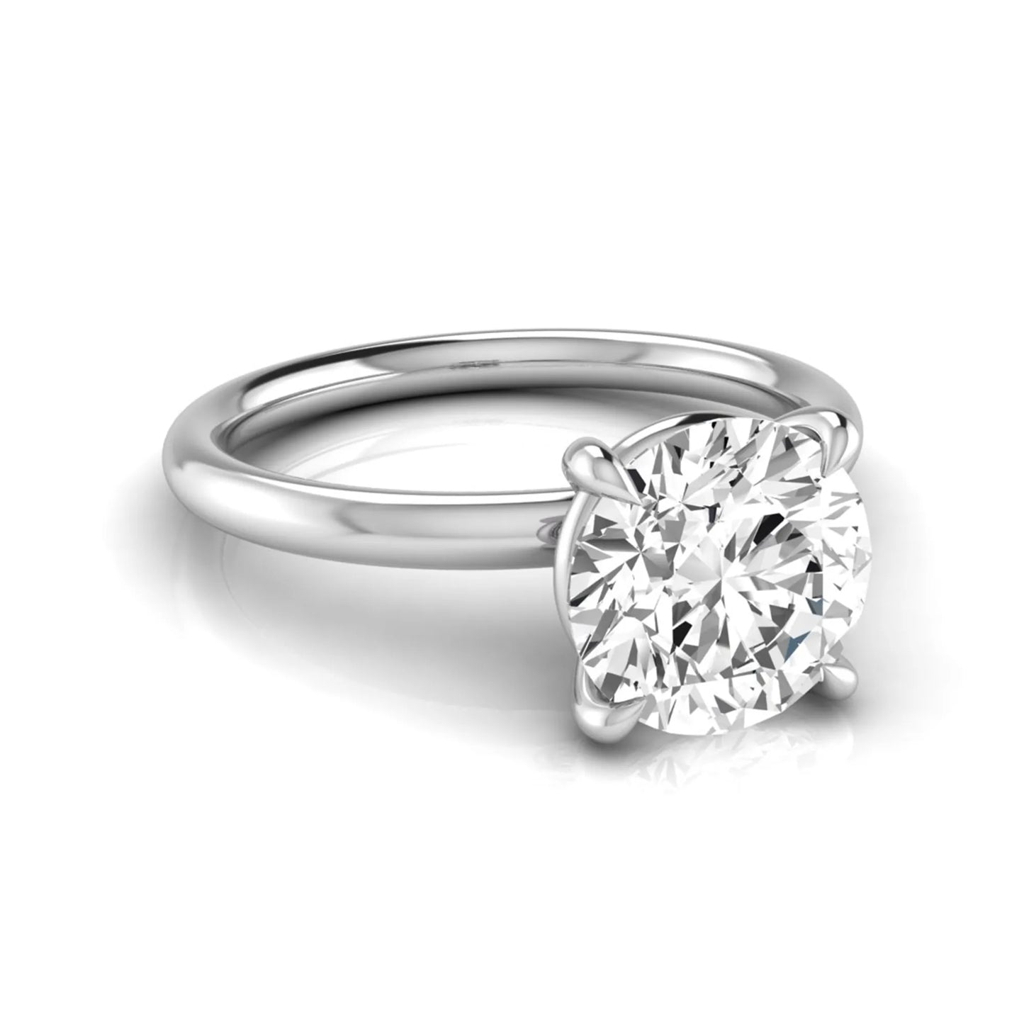 Round cut lab grown diamond engagement ring featuring a 2.04 carat center diamond in a classic four-prong solitaire setting with a polished white gold band.