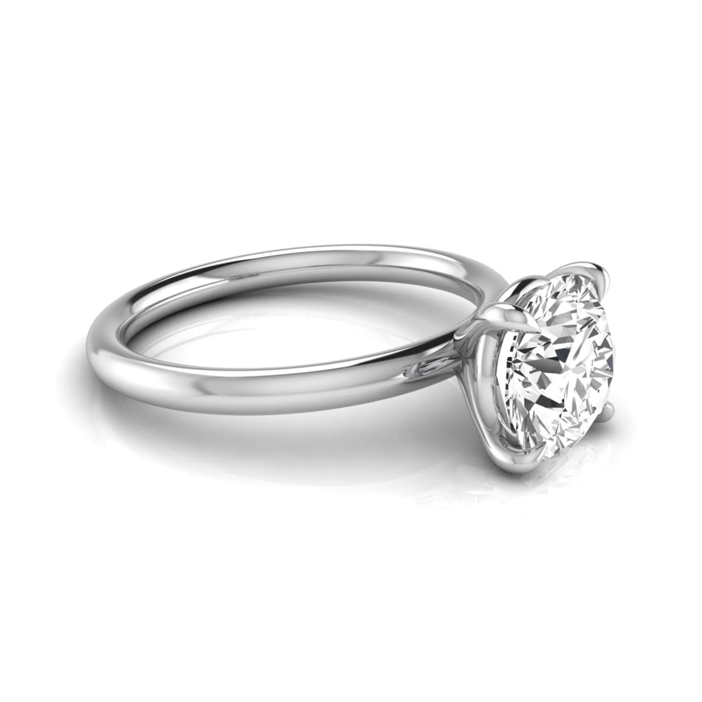 Round cut lab grown diamond engagement ring featuring a 2.04 carat center diamond in a classic four-prong solitaire setting with a polished white gold band.