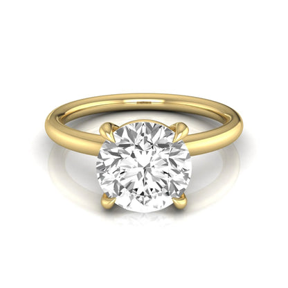Round cut lab grown diamond engagement ring featuring a 2.04 carat center diamond in a classic four-prong solitaire setting with a polished yellow gold band.