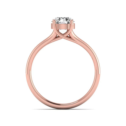 IGI certified 1.04 carat round cut lab grown diamond solitaire engagement ring with elegant split shank in rose gold.