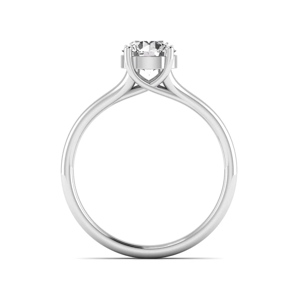 IGI certified 1.04 carat round cut lab grown diamond solitaire engagement ring with elegant split shank in white gold.