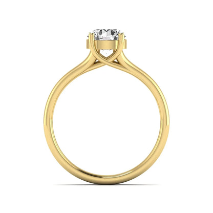 IGI certified 1.04 carat round cut lab grown diamond solitaire engagement ring with elegant split shank in yellow gold.