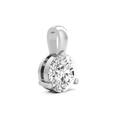 white gold Round brilliant lab grown diamond solitaire pendant necklace in a three-prong setting with a delicate cable chain and lobster clasp.