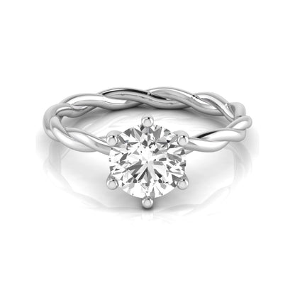 Round cut lab grown diamond engagement ring featuring a 1.28 carat center diamond in a six-prong solitaire setting with an elegant twisted rope band and polished white gold finish.