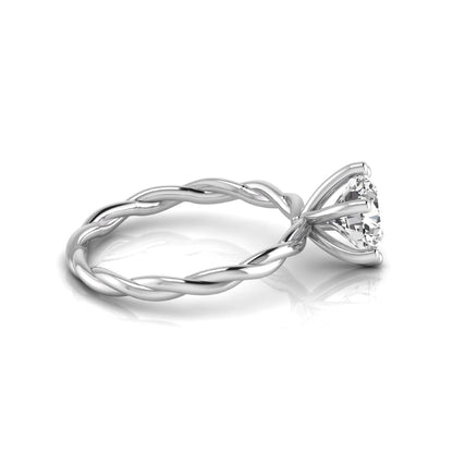 Round cut lab grown diamond engagement ring featuring a 1.28 carat center diamond in a six-prong solitaire setting with an elegant twisted rope band and polished white gold finish.