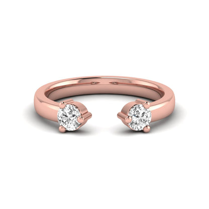 Round lab grown diamond two stone open ring featuring two round brilliant diamonds in four-prong settings in rose gold