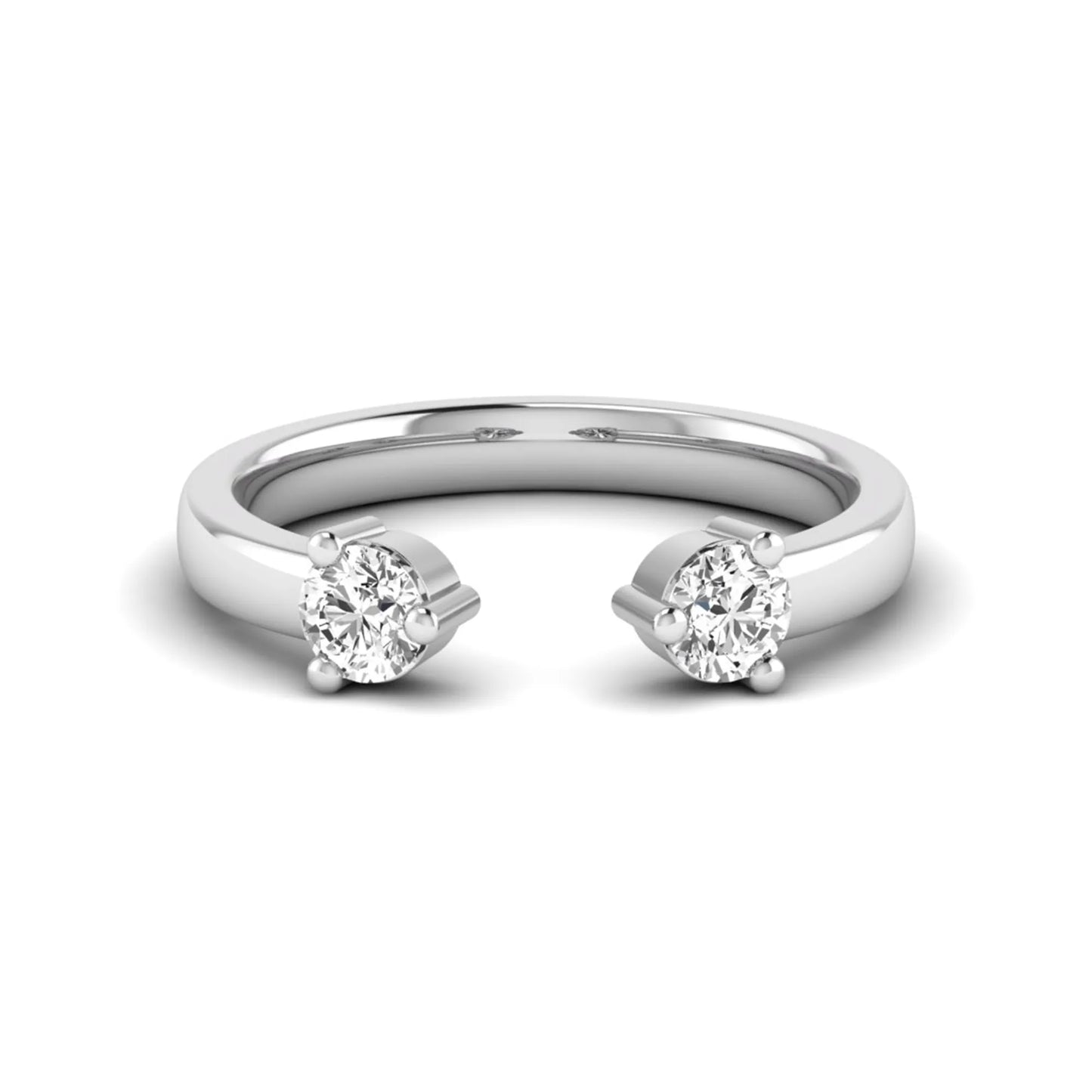 Round lab grown diamond two stone open ring featuring two round brilliant diamonds in four-prong settings in white gold